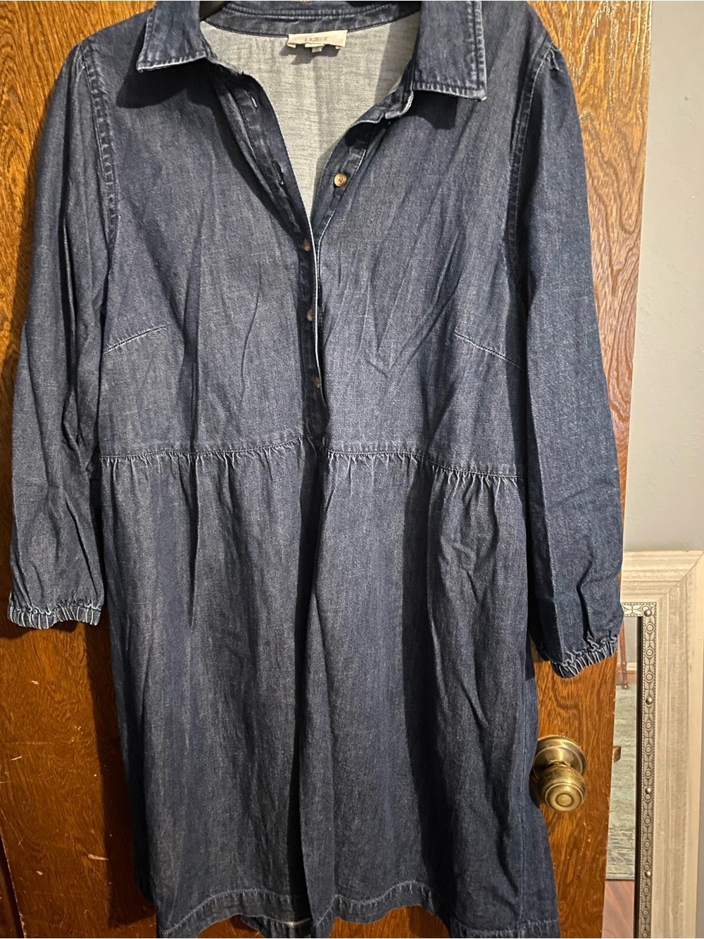 LOFT Dark Denim Button-Front Shirt Dress